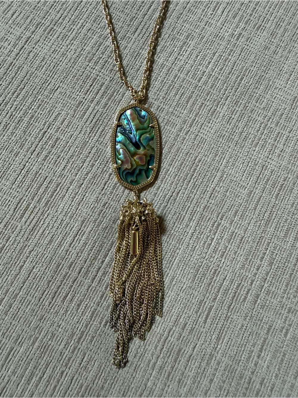 Kendra Scott Gold Abalone Oval Tassel Necklace - Green Blue
